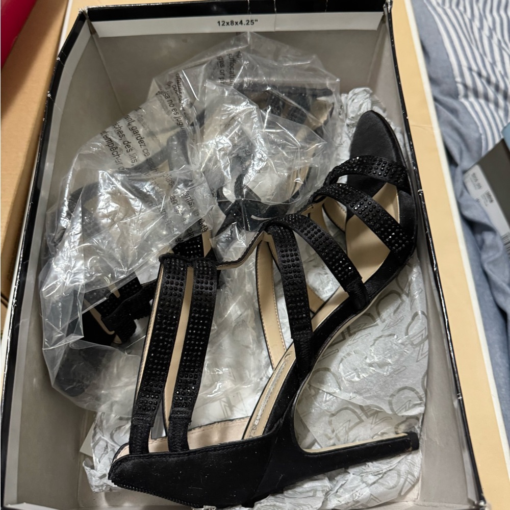 INC International Concepts Black Strappy Heels